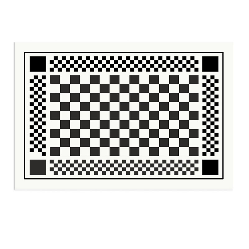 Black Plaid Print Carpet Modern Polyester Area Rug Stain Resistant Rug for Home Decor