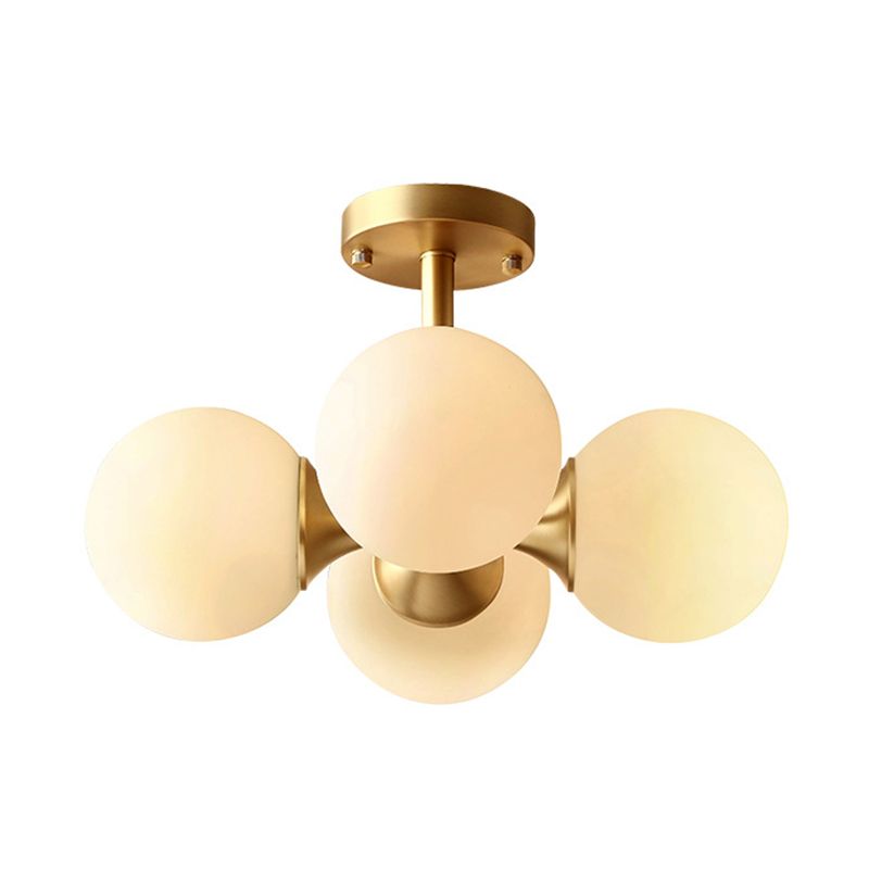 4-Lights White Globe Glass Ceiling Light 16.5" Wide Nordic Style Minimalism Brass Semi Flush Mount Lamp