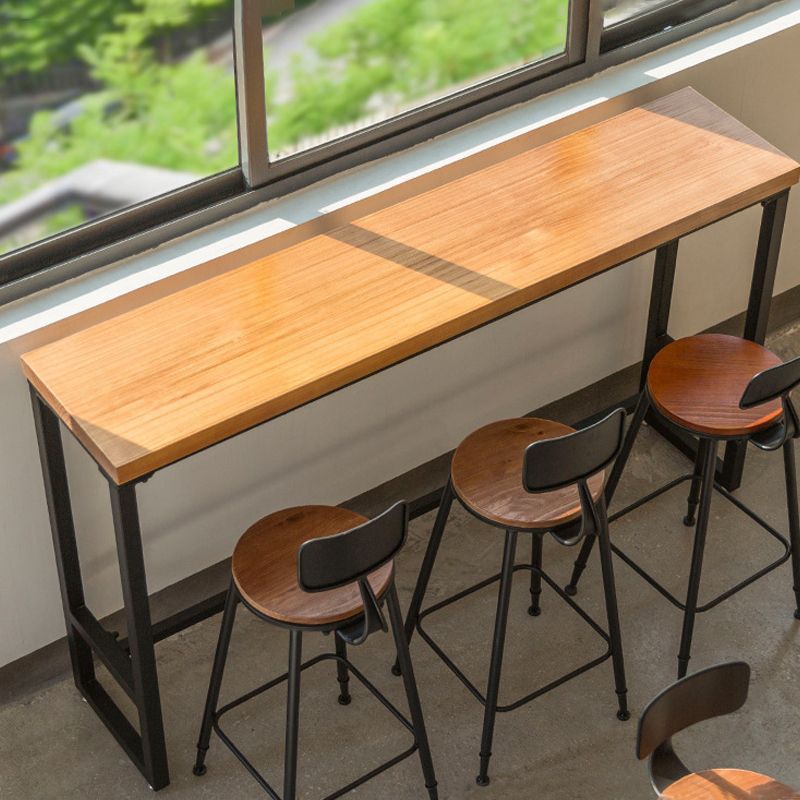 Industrial Bar Dining Table Pine Wood Bar Dining Table with Trestle Base in Black