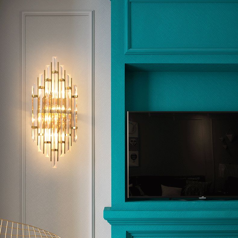 Geometric Gold Wall Lamp in Modern Creative Style Wrought Iron Wall Sconce with Crystal Shade