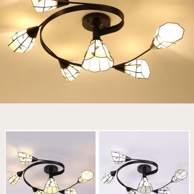 Tiffany Flower Semi Flush Light Stained Glass Ceiling Mounted Light for Living Room