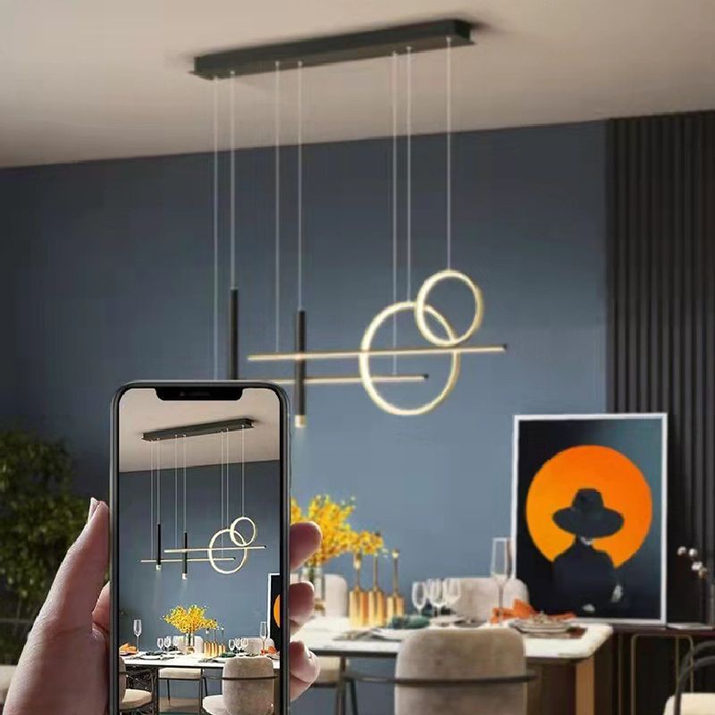 6-Light Contemporary Black/Golden Island Lighting LED Ceiling Light for Kitchen