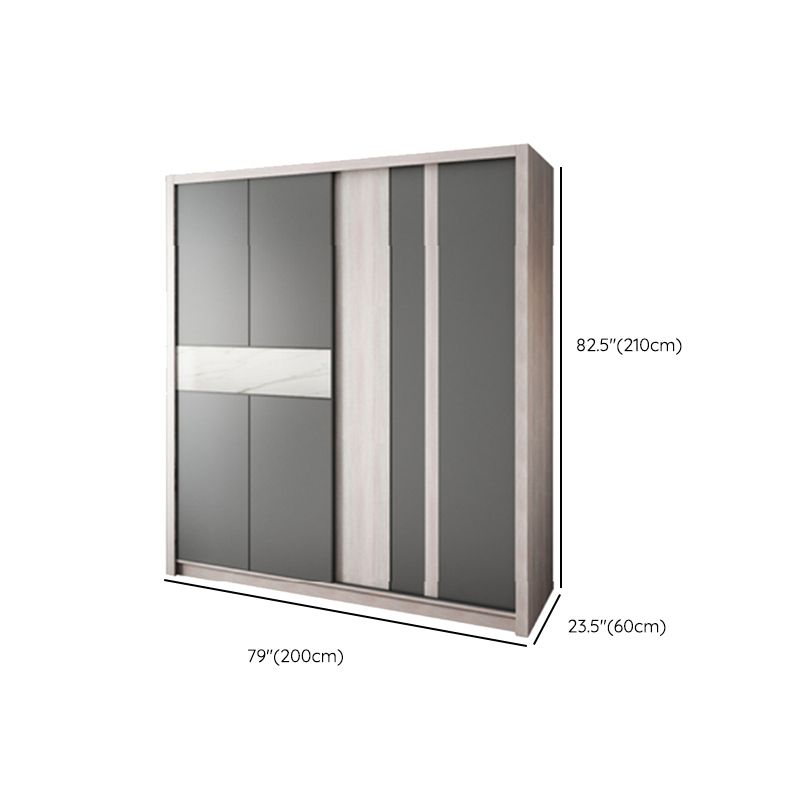 Grey Sliding Wardrobe Cabinet Contemporary Wardrobe Armoire for Bedroom