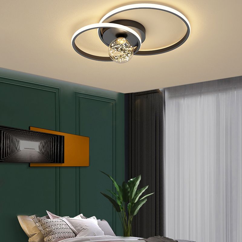 Round Shade Multi-Lights Flush Mount Modern Style Flush Mount Ceiling Lighting Fixture in Black