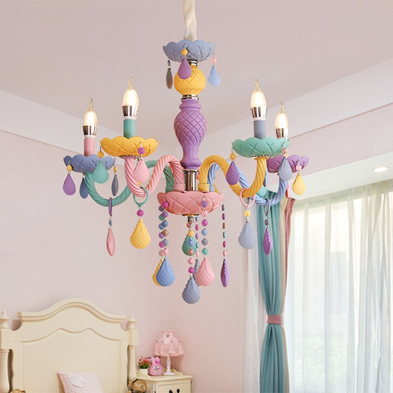 Candelabra Decke Kronleuchter Makkaron Buntes Glas Kinder Schlafzimmer Anhänger Licht in lila