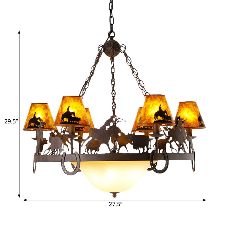 Empire Shade Dining Room Pendant Chandelier Country Metal 9 Lights Brown Hanging Fixture