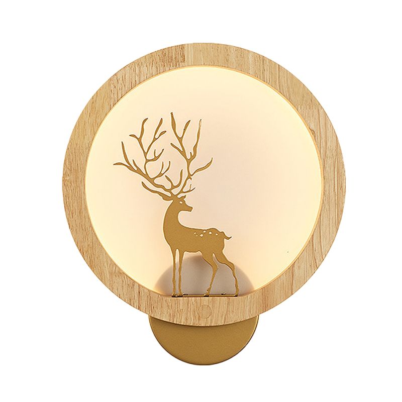 Houten halo ring muurschildering verlichting eigentijdse zwart/beige led muur sconce met sika herten silhouet
