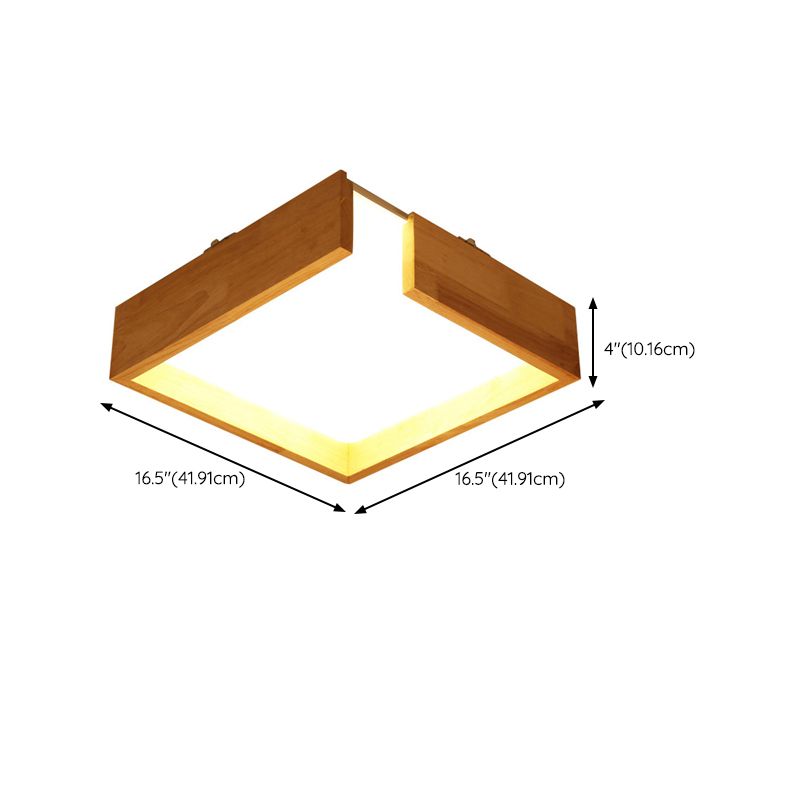 Minimalism Flush Mount Square Wooden Ceiling Light Fixture for Bedroom