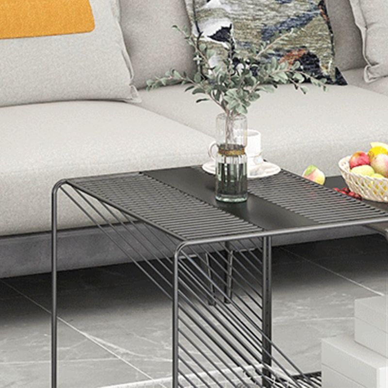 Square Coffee Table Mid-Century Modern with Iron Top and Iron Base