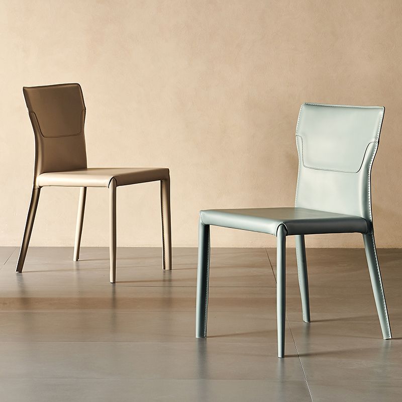 Metal Contemporary Home Side Chair with Leather Legs Matte Finish Dining Chair