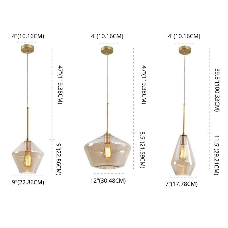 Modern Minimalist Hand Blown Glass Pendant Light Amber 1 Light Dining Room Hanging Ceiling Light