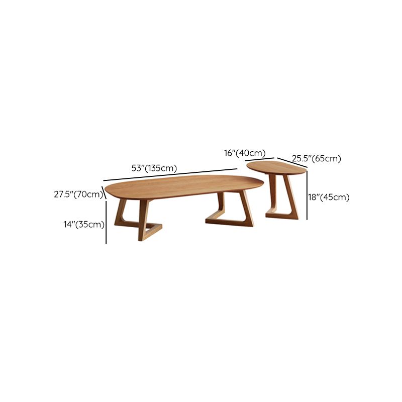 Ash Wood 2 Legs Coffee Table Elliptical 2 Nesting Cocktail Table Set