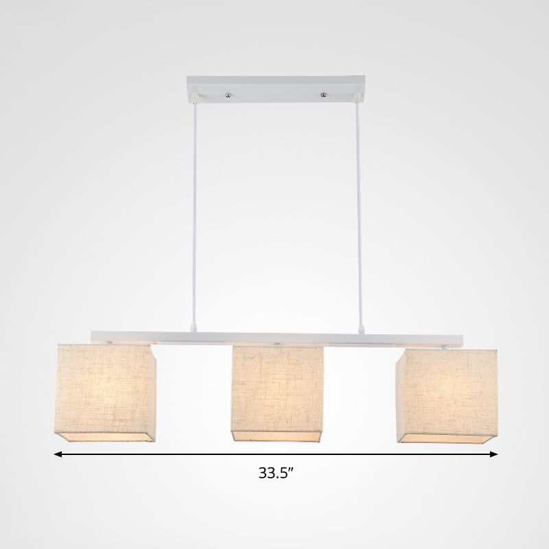 Lampada dell'isola quadrata/tamburo Tessuto moderno in tessuto 3 teste BIANCO BIFFING LIGHT PER CUCINA