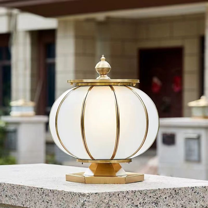 Round Shape Metal Solar Pillar Lamp Modern Style 1 Light Outdoor Light