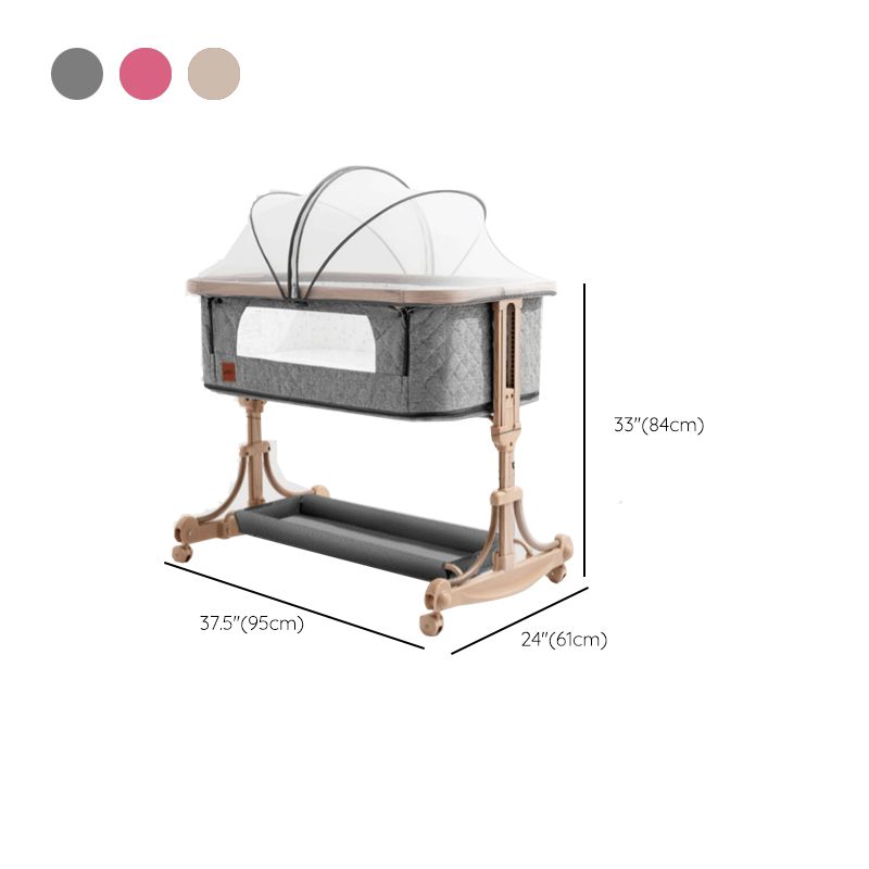 Metal Rectangle Bedside Crib Gliding Folding Crib Cradle for Baby and Toddler