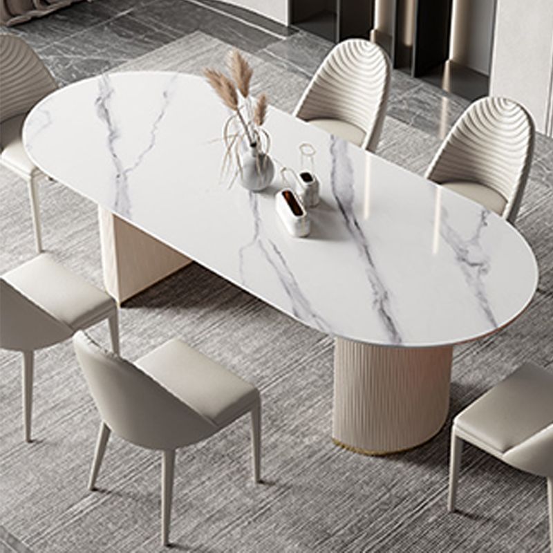 Modern Double Pedestal Table Oval Dining Table with Steel Base
