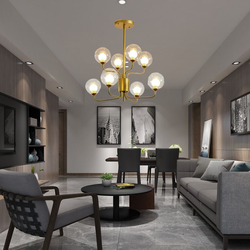 2-Tier Ball Clear Glass Chandelier with Radial Design Contemporary 8/12/18 Lights Black/Gold Hanging Light Fixture