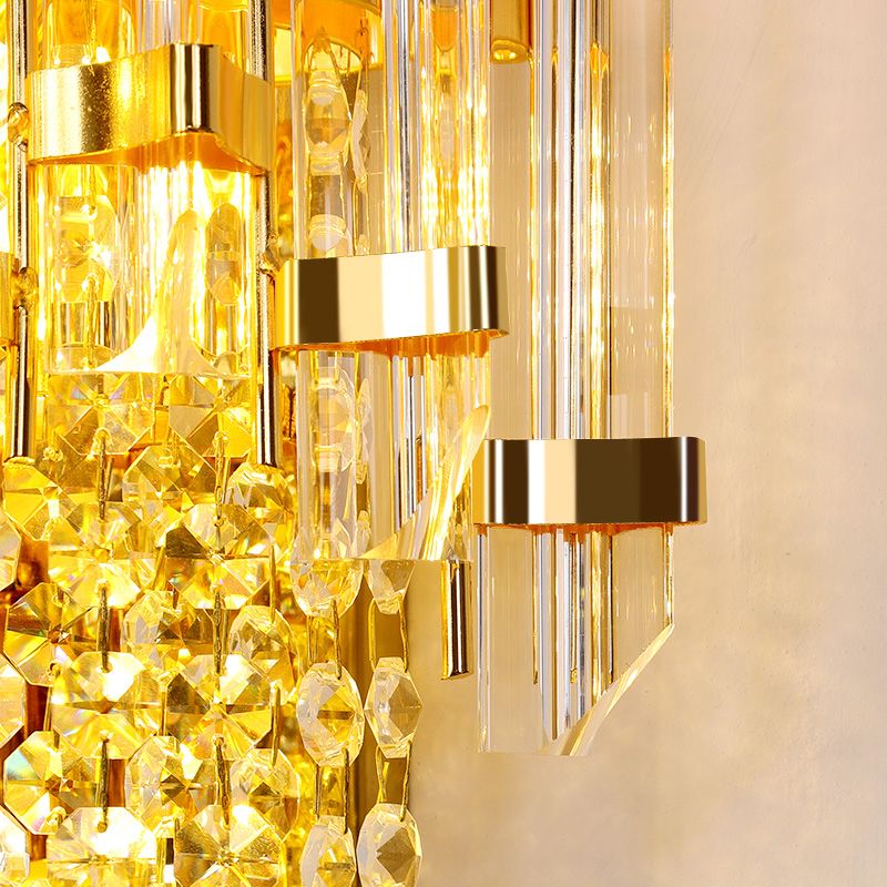 Lámpara de pared de oro de cristal en el estilo artístico moderno de metal electroplacado de 3 luces.
