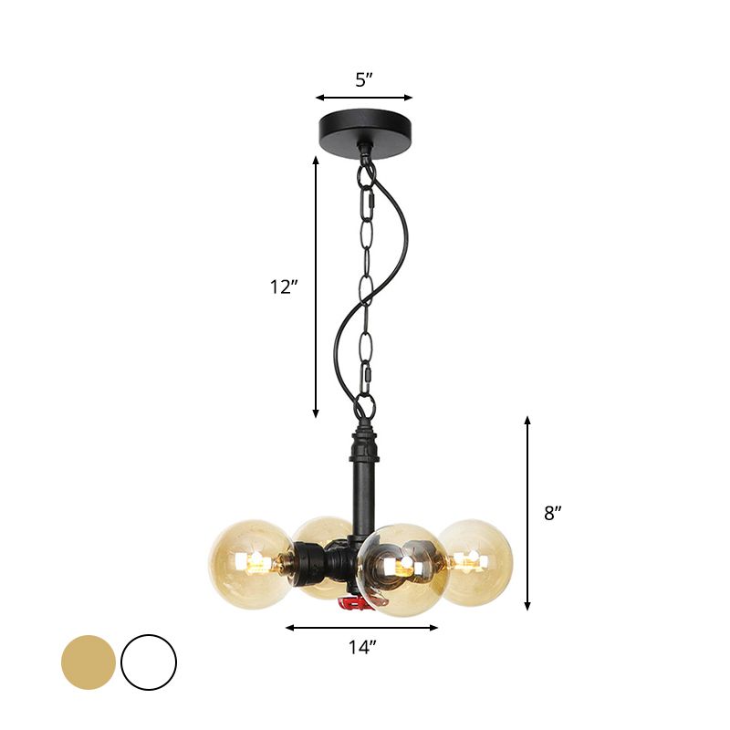 4 Lights Global Ceiling Chandelier Vintage Amber/Clear Glass Black Hanging Pendant Lamp
