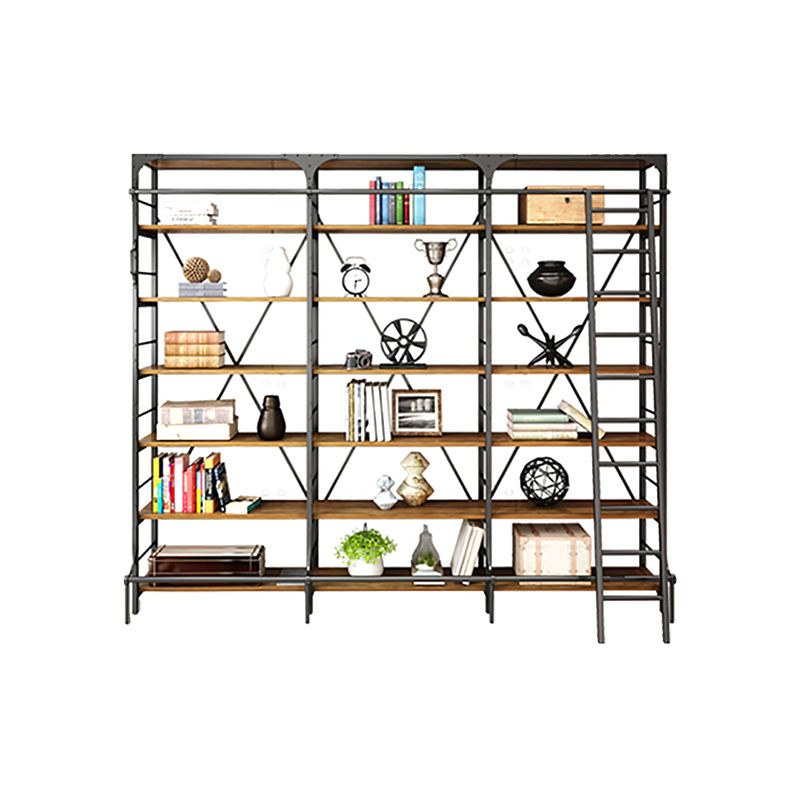 Modern Style Open Back Bookshelf Standard Metal Bookcase in Black