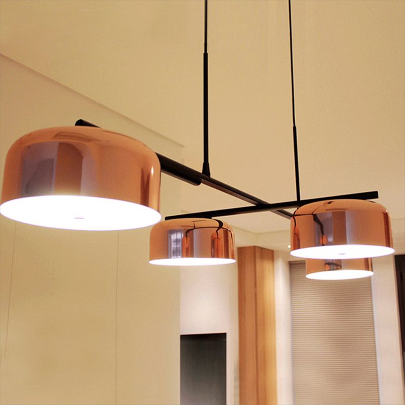 Drum Island Lamp Contemporary Metal 4 Heads Copper Hanging Ceiling Light for Dining Room