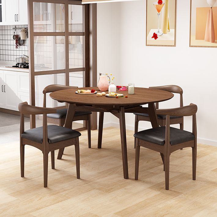 Table à manger ronde extensible pour restaurant Table moderne en bois d'hévéa avec 4 pieds