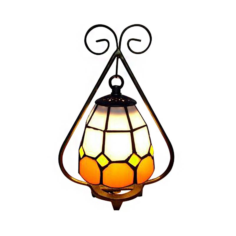 Classic Tiffany Desk Light Grid Dome 1 Light White/Orange Glass Desk Lamp for Living Room