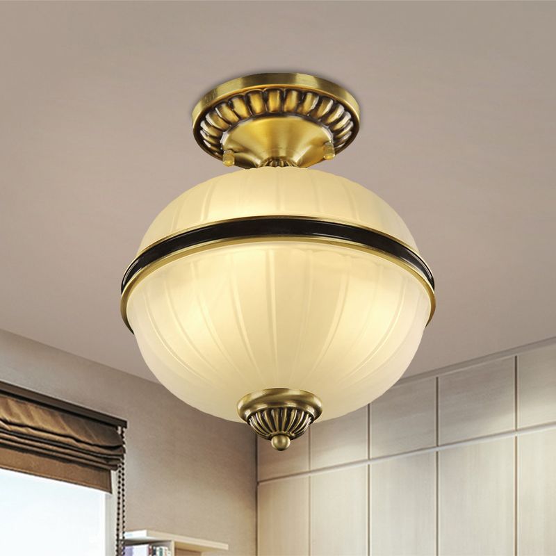 Farmhouse Ellipsoid Semi Flush Light 4/6-Head-Rippen-Opal-Glasdecke in Messing, 10 "/12" breit