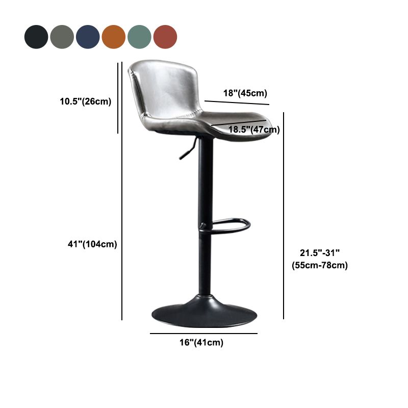 Industrial Adjustable Height Swivel Bar Stool Faux Leather Upholstered Bar Stool