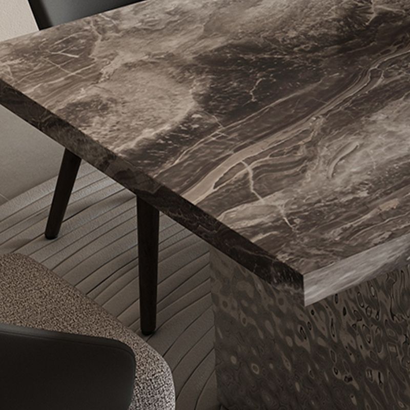 Glossy Gray Stone Dining Table Set 1/4/5/7 Pcs Dinette Set with Arm Chairs