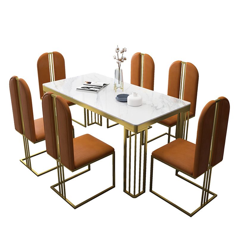 Metal Traditional Luxury Rectangle Indoor Table Marble Top Table with 4 Legs