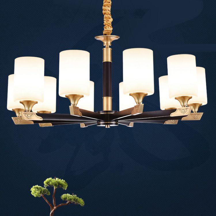 Light Luxury Style Chandelier Lighting Cylindrical Hanging Chandelier with Glass Shade