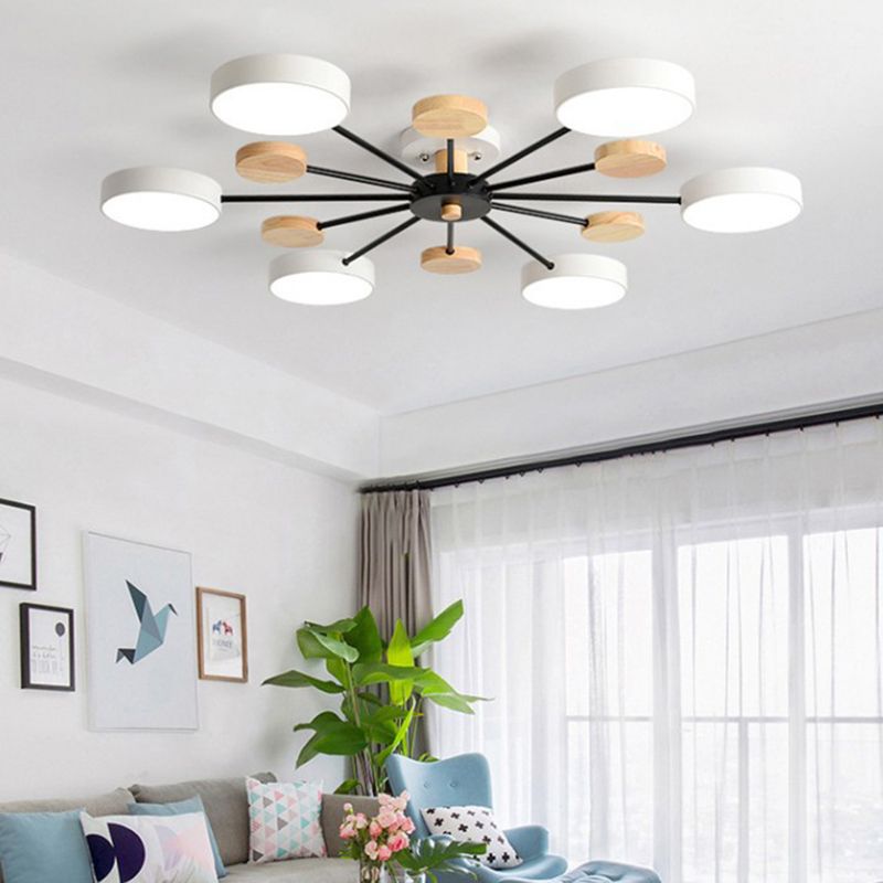 Branching Semi Flush Mount Light Simple Acrylic Bedroom Wood Close to Ceiling Lamp