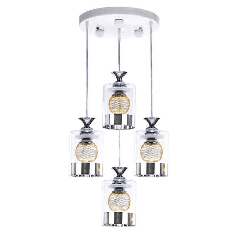 Moderne cilindrische hanglamp Licht bevestiging helder glas eetkamer ophanging licht in zilver