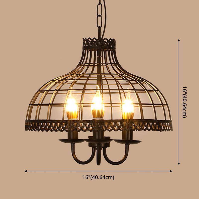 Cage Shaped Restaurant Chandelier Light Fixture Industrial Metal Black Pendant Light Fixture
