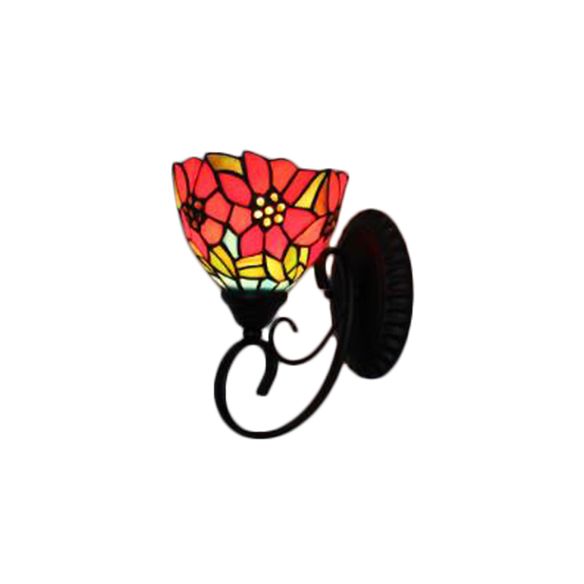 Orange Flower Wall Light Fixture Victorian 1 Head Multicolor Stained Glass Sconce Light
