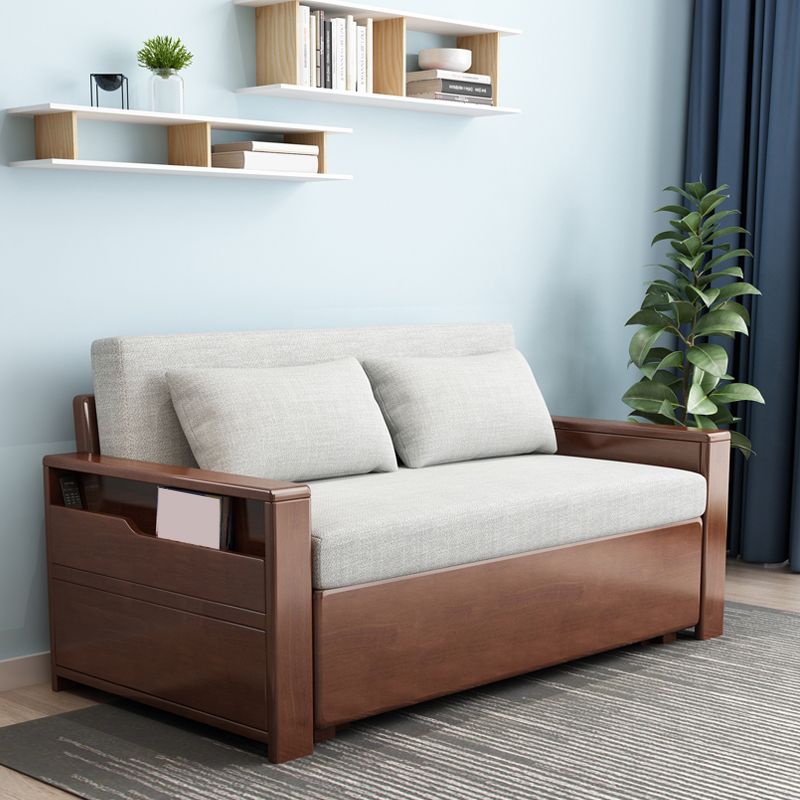 Contemporary 27.55"H Cotton Blend Wood Frame Square Arm Sofa Bed