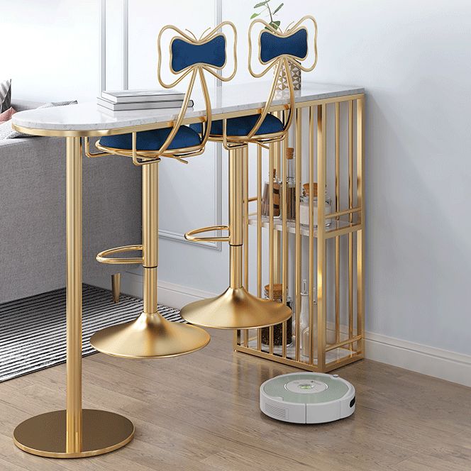 Glam Style Bar Table Faux Marble Double pedestal Bar Dining Table with Storage