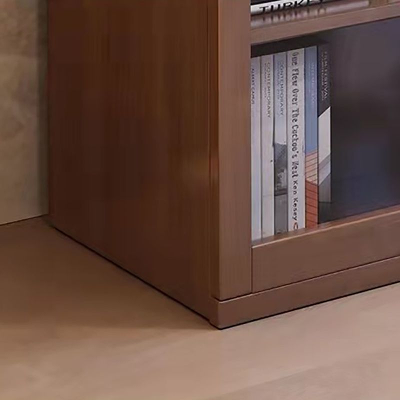 Glass Door Accent Cabinet Rubberwood Cabinet with 2 Doors and 5 Shelves
