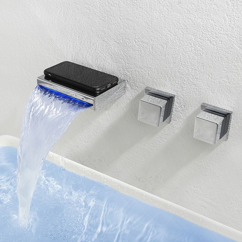 Square 3 Hole Bathroom Faucet 2-Handle Wall Mounted Bathroom Faucet with LED Lighting
