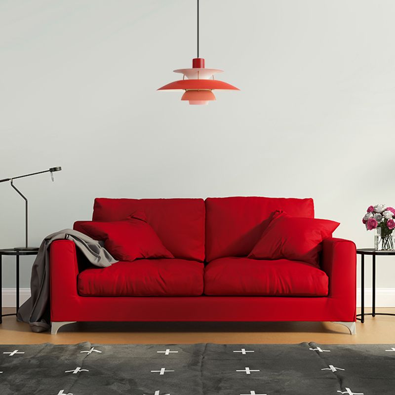 3 Layers Pendant Light with Flared Shade Macaron Style Aluminum 1 Light Black/Gray Hanging Lamp, 12"/16" Wide