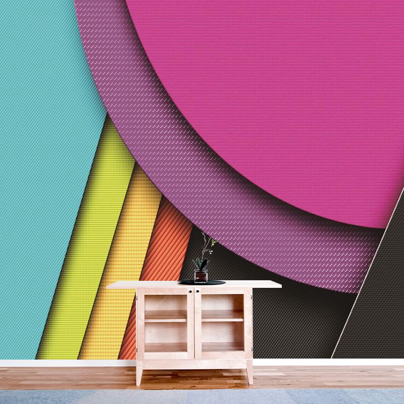 Photography Geometric Wall Mural Decal for Living Room, Rose Red-Blue-Green, Custom Print