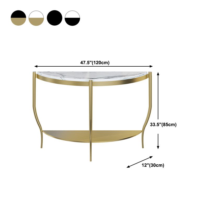 Marble Half Moon Console Table 2-shelf 33.46" Tall Accent Table for Hall