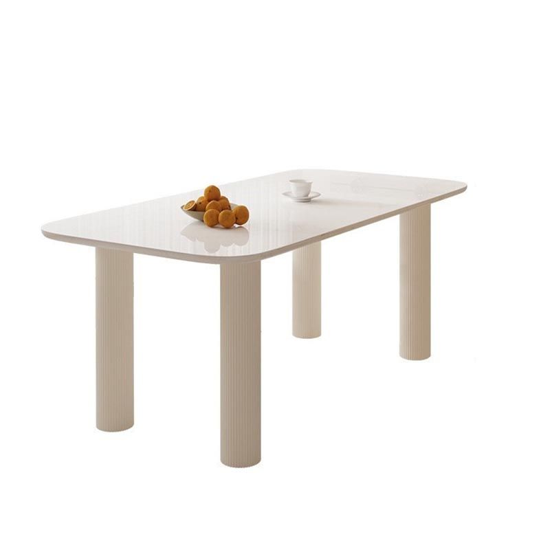 Modern Rectangle Dining Room Collection Stone and Wood Fixed Dinner Table