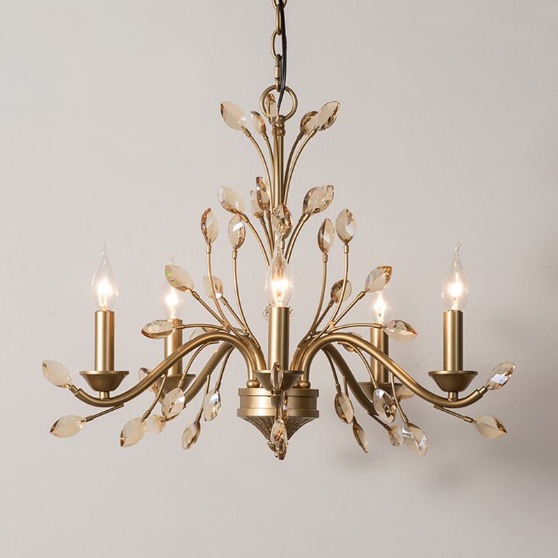 Branches Pendant Lighting Fixture Rustic Style Gold Crystal Hanging Pendant Light