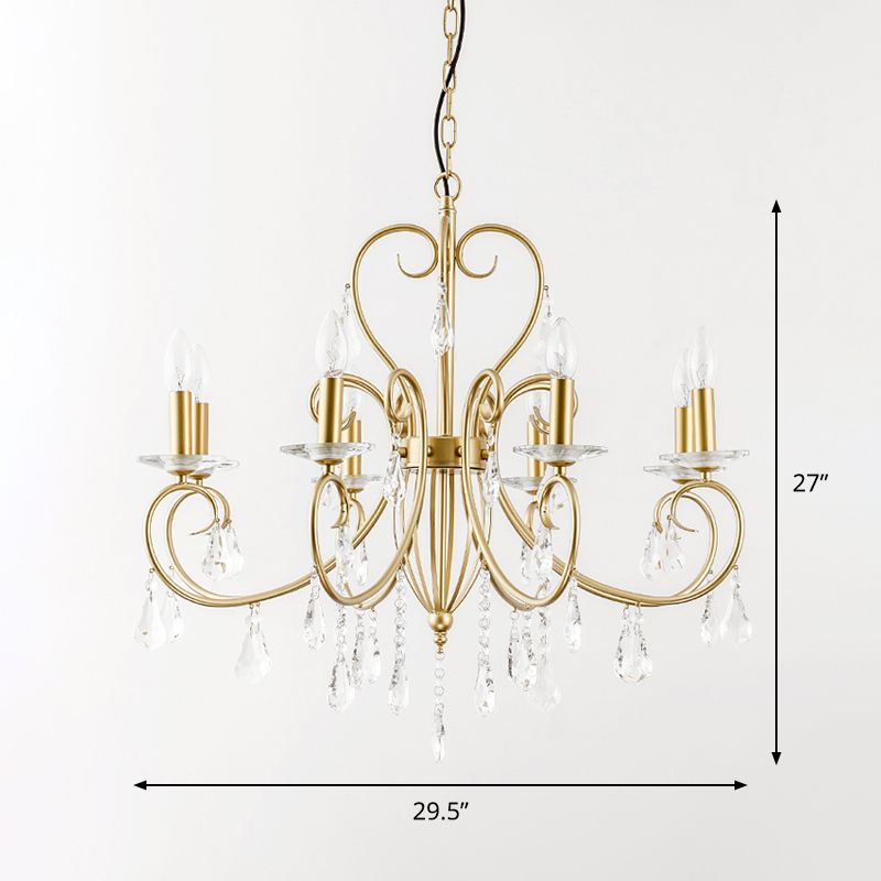 Enkele lagen ophangingshanger Modern Clear Crystal 8/10 Lichten gouden kroonluchter verlichting met Bobeche