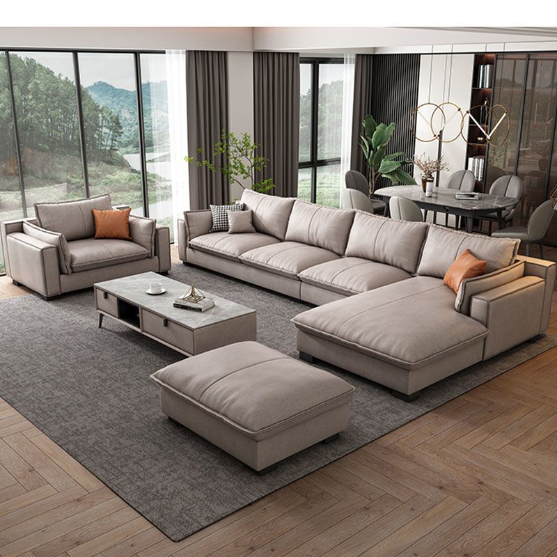 Faux Leather Contemporary Style Square Arm Sectional with Pillows
