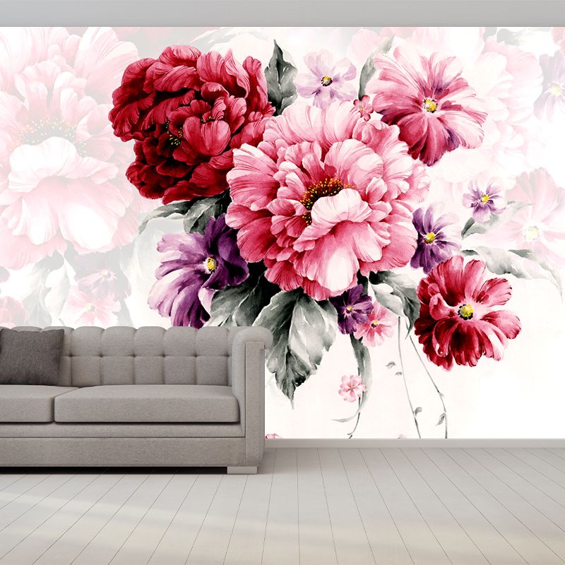 Whole Peony Blossom Wall Mural Decal Pink Non-Woven Wall Covering, Waterproof, Custom Size