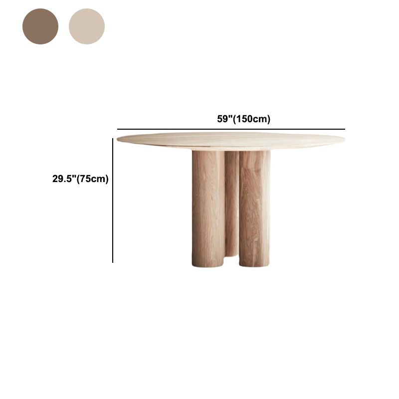 Round Dining Table Modern Wood Color Fixed Table of Pine Solid Wood