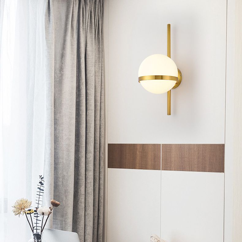 Modern Minimalist 1 Light Globe Wall Sconce White Glass Wall Lighting in Gold for Living Room